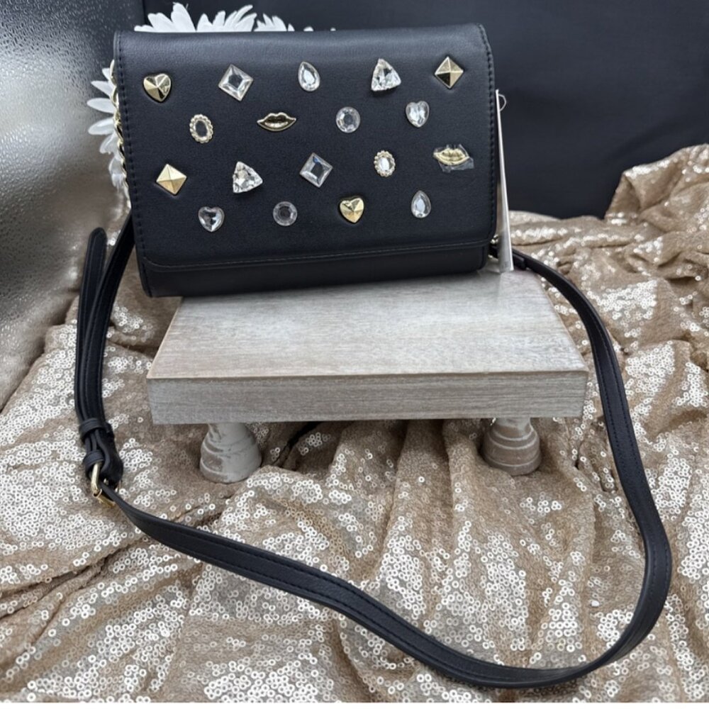 Stunning Betsey Johnson Jewel Accents Black Crossbody/Clutch NWT - Picture 6 of 6